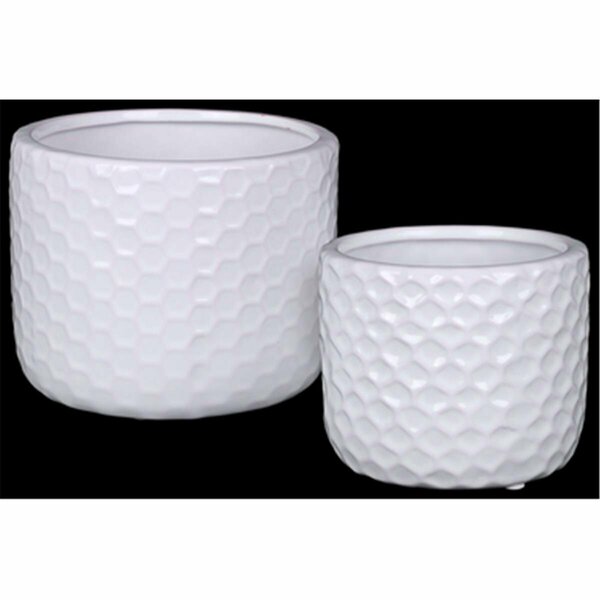 Urban Trends Collection Ceramic Round Vase with Engraved Diamond Design Body, White, 2PK 25047